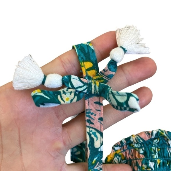 Tommy Bahama Girls Smocked Tank Romper Green Pink Tropical Print Sz 4T - Picture 9 of 15